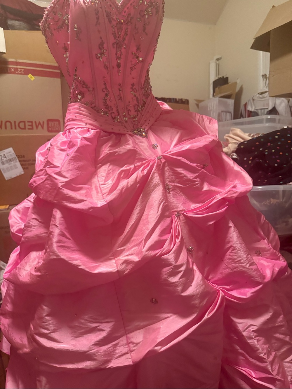 Girls' Pink Beaded Ball Gown Dress